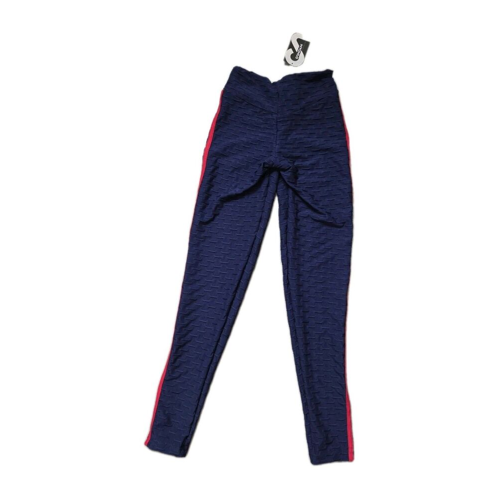 NWT Canoan Anti Cellulite Scrunch Bum Leggings Navy Red White Stripe Textured M